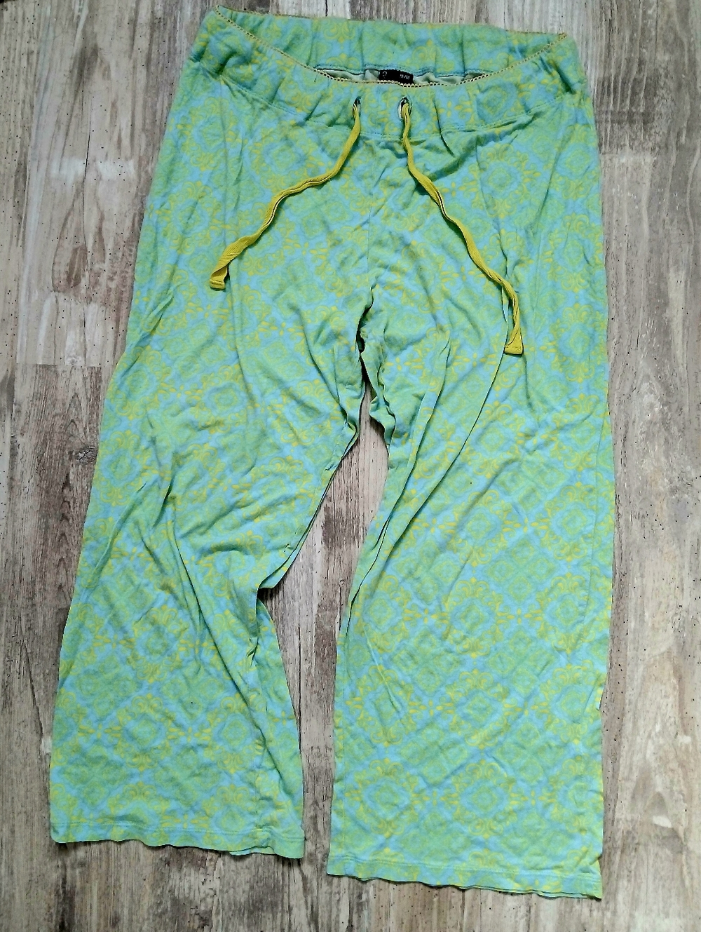 Cynthia Rowley Cotton Modal Capri PJ Lounge Pants Medium Teal Neon